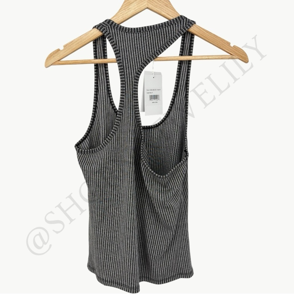 Anine Bing Kristen Asymmetrical Ribbed Tank Sz Medium Black Stretch Minimal NWT - Picture 4 of 11